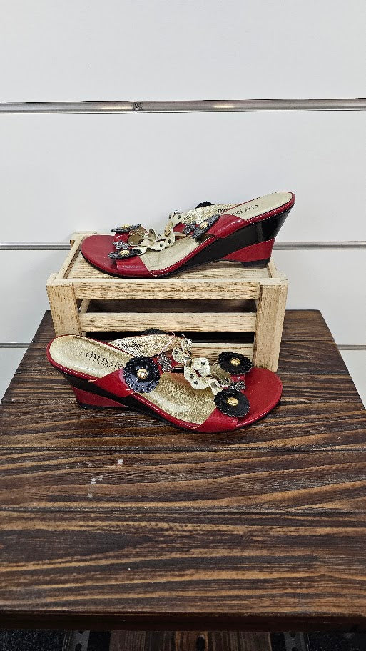 Chrissie Collections Burgundy Wedge Heel Sandal - 36