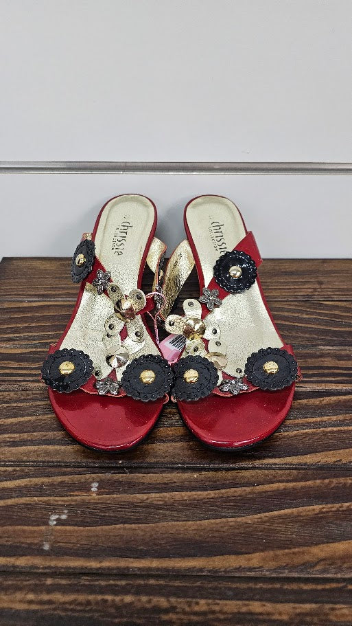 Chrissie Collections Burgundy Wedge Heel Sandal - 36