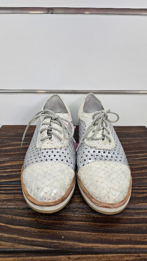 Silver/Cream Lace Up Shoes - 36