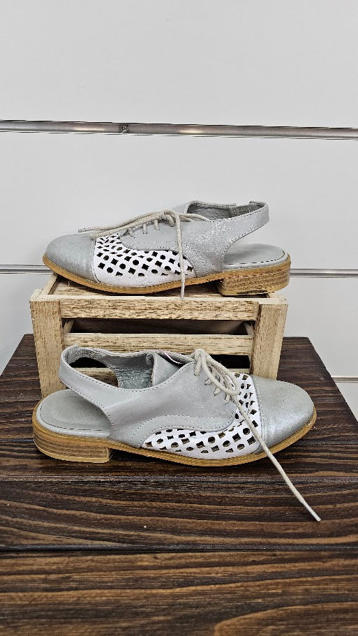 Sakura Grey/White Lace Up Open Heel Shoes - 5