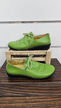 Green Lace Up Leather Shoes - 35