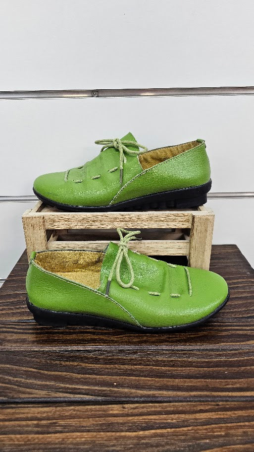 Green Lace Up Leather Shoes - 35