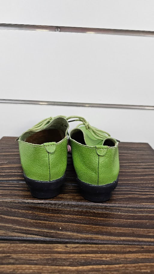 Green Lace Up Leather Shoes - 35