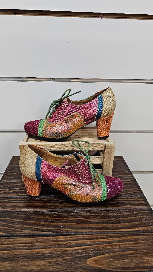 Multi Metallic Block Heel Lace Up Shoes - 36