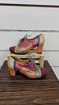 Multi Metallic Block Heel Lace Up Shoes - 36