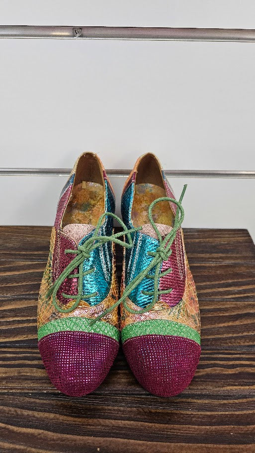 Multi Metallic Block Heel Lace Up Shoes - 36