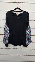 Classified Black Knitted Top with Colourful Sleeves - L