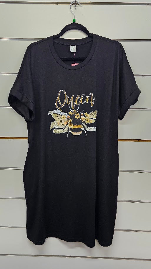 Black Queen Bee T-Shirt Dress - XL