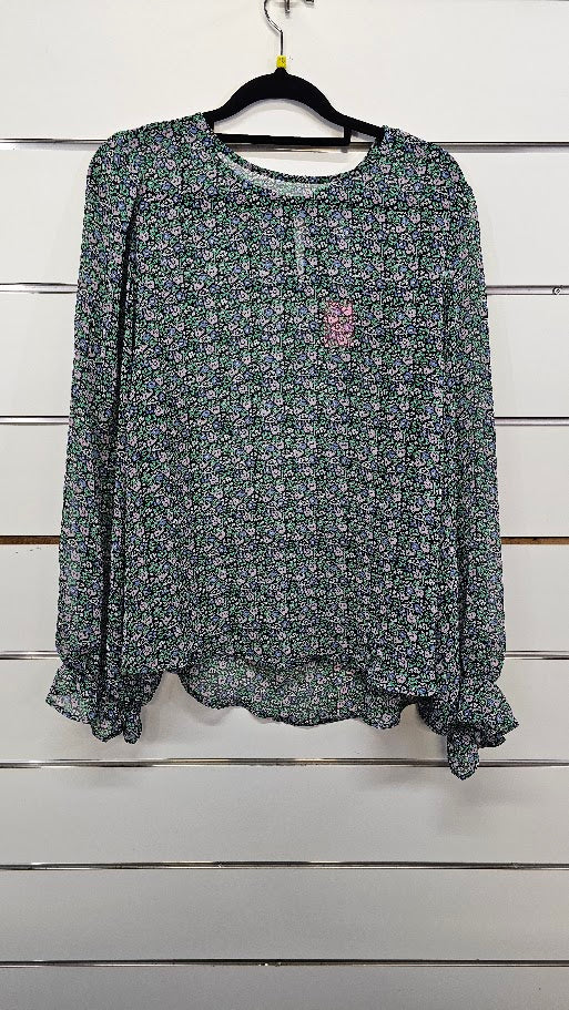 Seeking Lola Green Floral Chiffon Blouse - 16