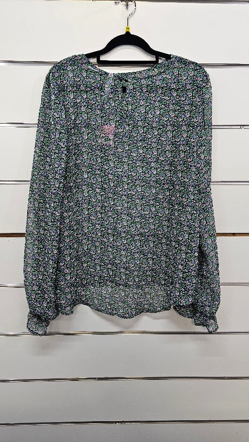 Seeking Lola Green Floral Chiffon Blouse - 16