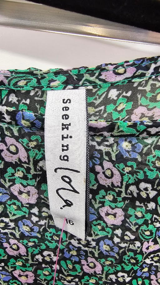 Seeking Lola Green Floral Chiffon Blouse - 16