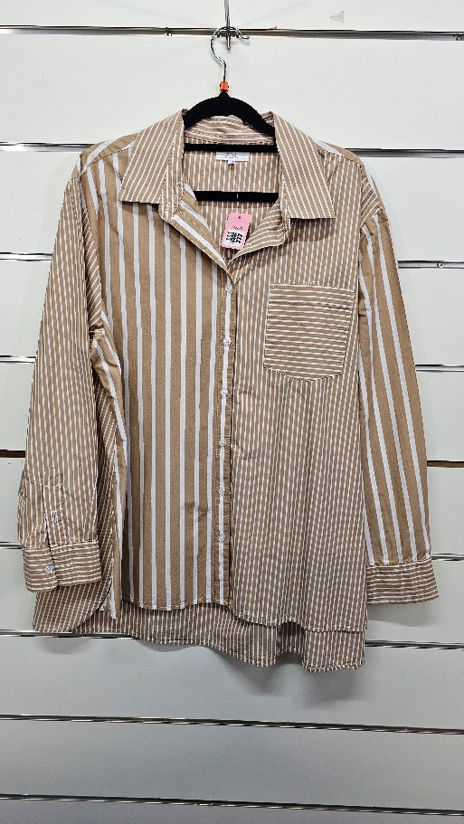 Zest Latte/White Striped Cotton Shirt - 14