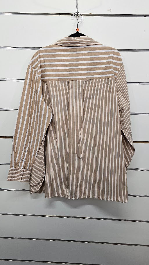 Zest Latte/White Striped Cotton Shirt - 14