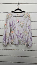 Purple Floral V-Neck Blouse - L