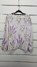 Purple Floral V-Neck Blouse - L