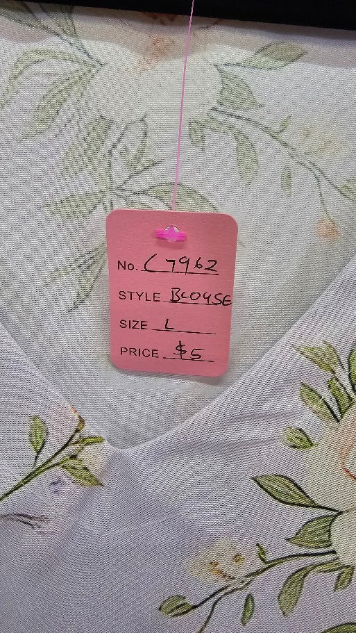 Purple Floral V-Neck Blouse - L