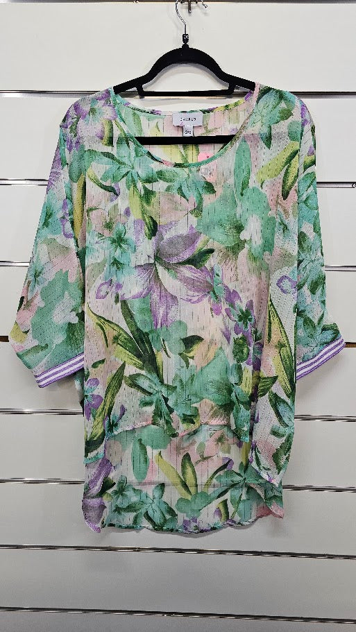 Charlo Green Floral Chiffon Blouse - OSFA