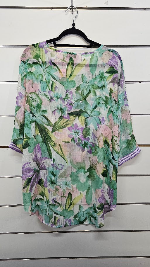 Charlo Green Floral Chiffon Blouse - OSFA