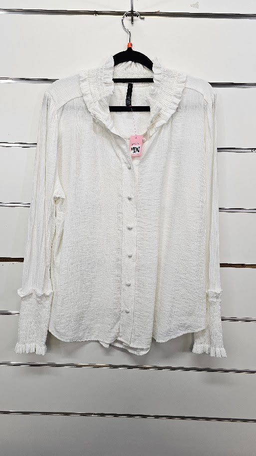 Siren White Smocked Collar Long Sleeve Shirt - 14