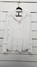 Siren White Smocked Collar Long Sleeve Shirt - 14