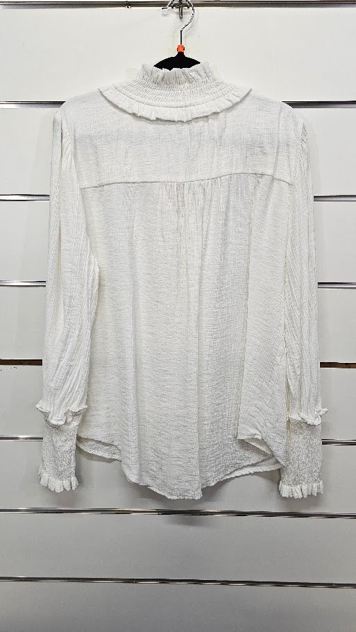 Siren White Smocked Collar Long Sleeve Shirt - 14