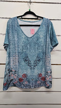Teal Floral T-Shirt Top - XL