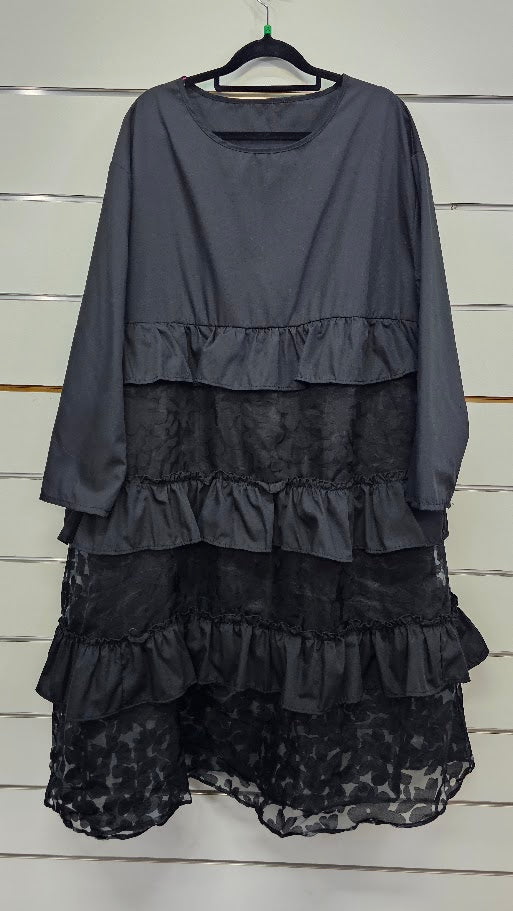 Black Layered Long Sleeve Dress - XL