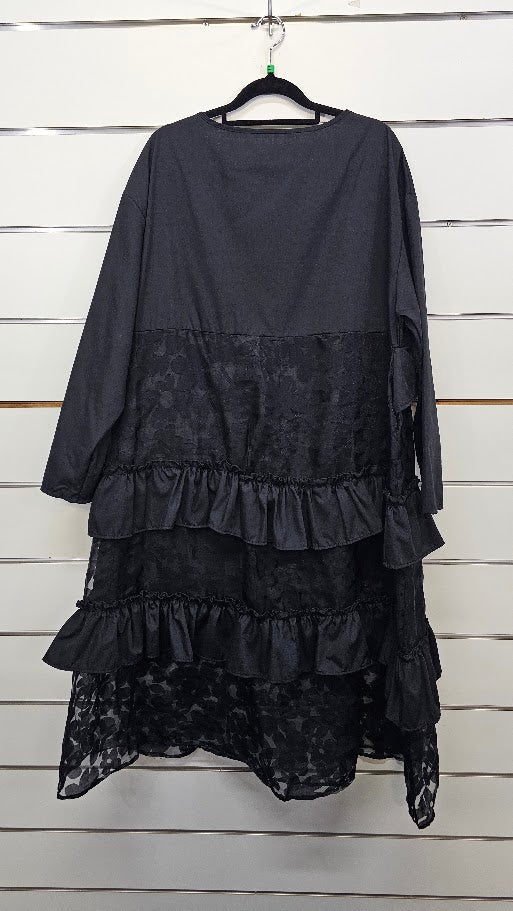 Black Layered Long Sleeve Dress - XL