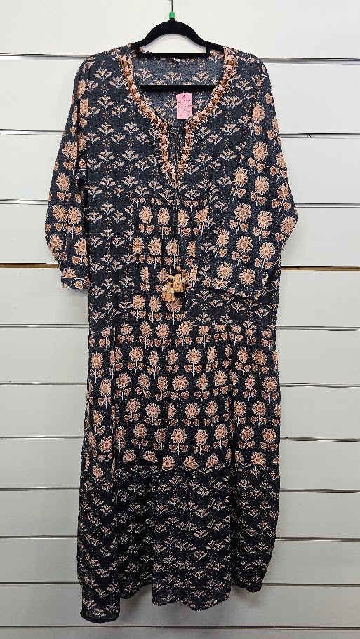 Boho Print Cotton Tiered Maxi Dress - XL