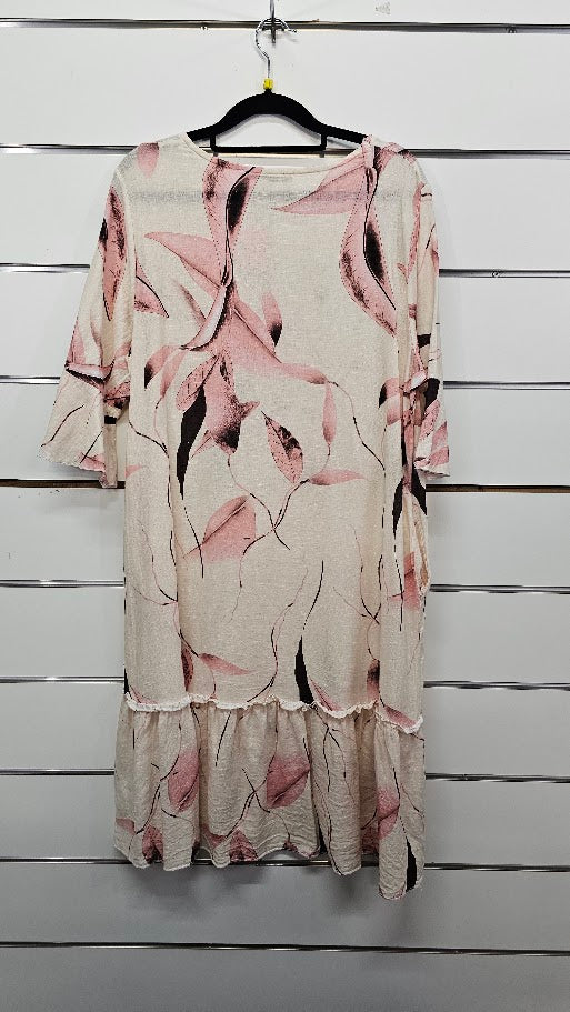 Wednesday Lulu Pink Floral Linen Midi Dress - M/L