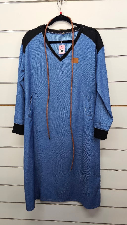 Blue/Black Denim Look Dress - L