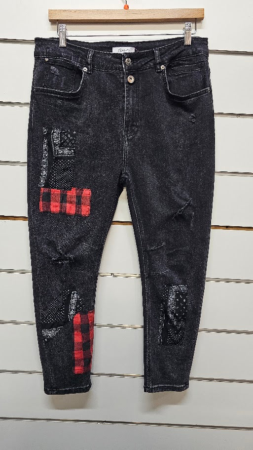 Amici Black Denim Patch Pants - 14/16