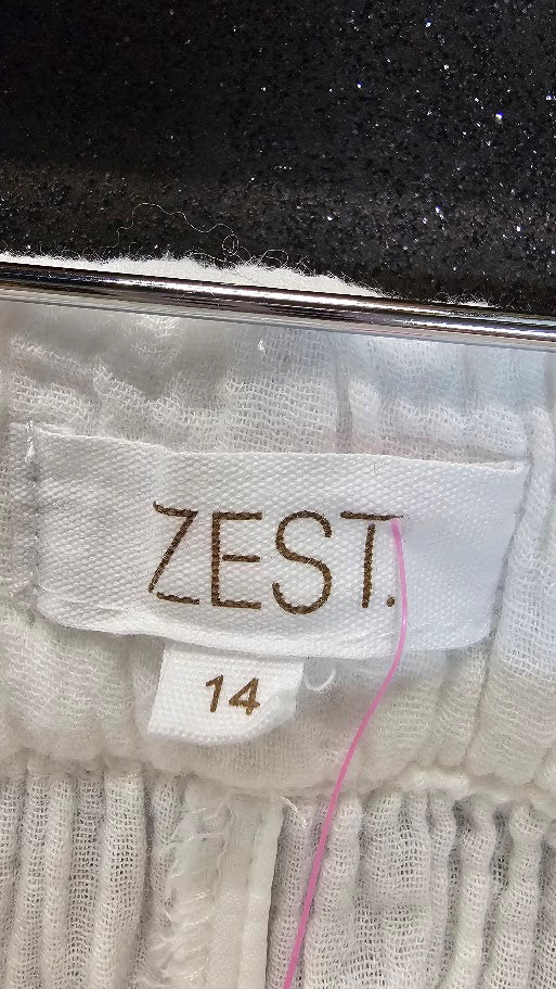 Zest White Wide Leg Cotton Pants - 14