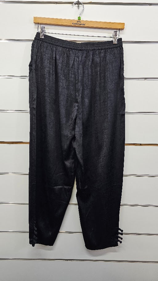 Soo Linen Black Floral Satin Feel Pants - 12