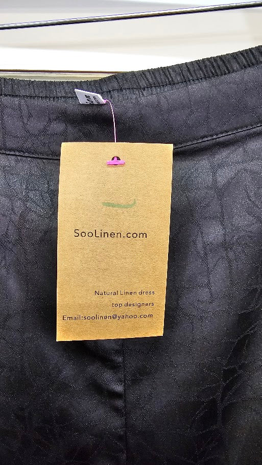 Soo Linen Black Floral Satin Feel Pants - 12
