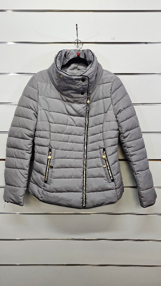 91 Denim Grey Cropped Puffer Jacket - L