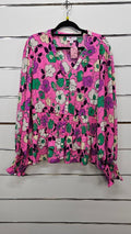 Charlo Hot Pink Floral Smocked Blouse - 16