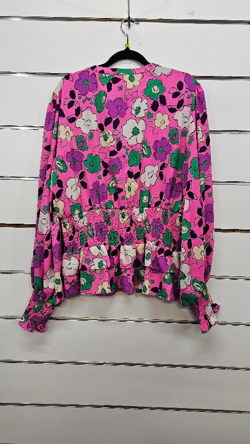 Charlo Hot Pink Floral Smocked Blouse - 16