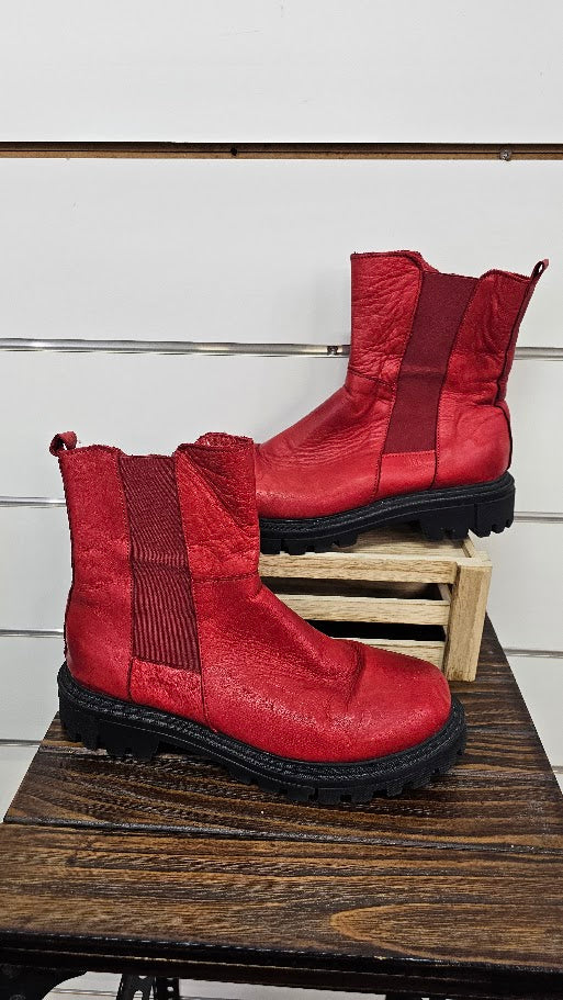 Cabello, Red, Leather Boots with Thick Black Sole - Size 41