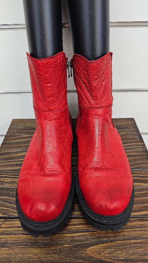 Cabello, Red, Leather Boots with Thick Black Sole - Size 41