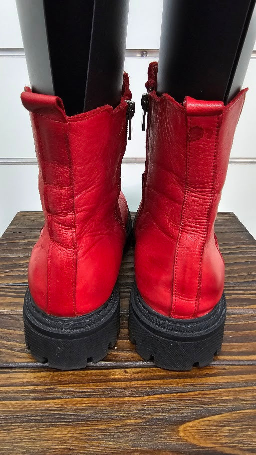 Cabello, Red, Leather Boots with Thick Black Sole - Size 41