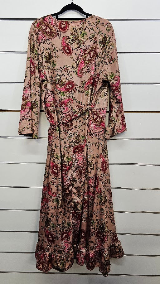Cienna, Pink/Paisley, Wrap Maxi Dress with 3/4 Sleeves - Size XL