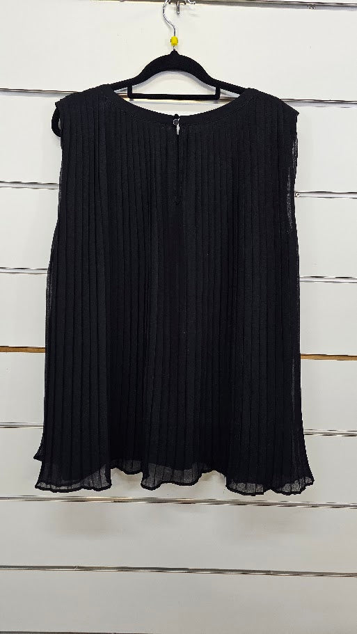 Jacqui E, Black, Sleeveless Pleated Chiffon Top - Size 16