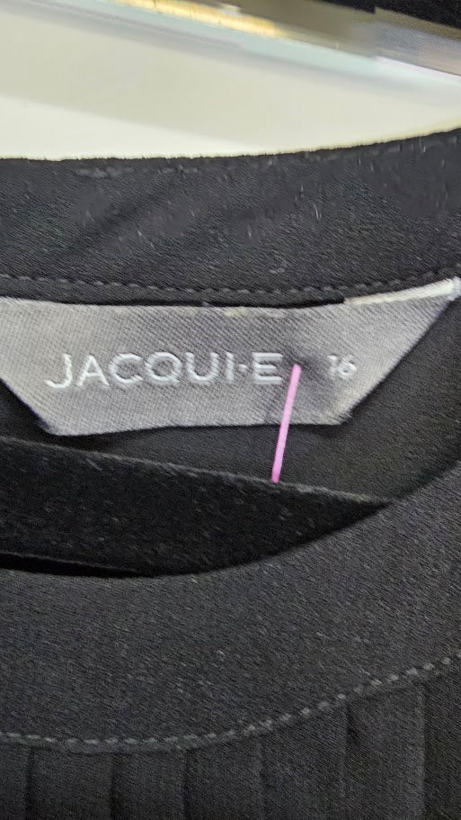 Jacqui E, Black, Sleeveless Pleated Chiffon Top - Size 16
