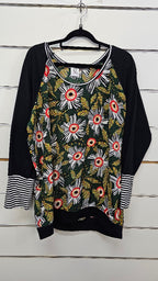 Kingston & Co, Multi Floral, Long Sleeve Blouse with Black Sleeves - Size 22