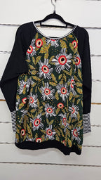 Kingston & Co, Multi Floral, Long Sleeve Blouse with Black Sleeves - Size 22