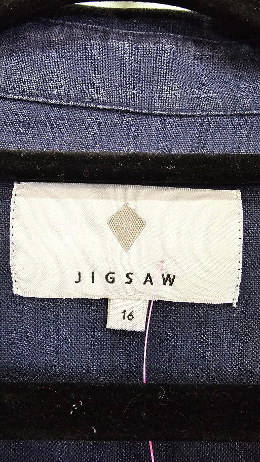 Jigsaw, Navy, Long Sleeve Linen Midi Dress with Collar - Size 16