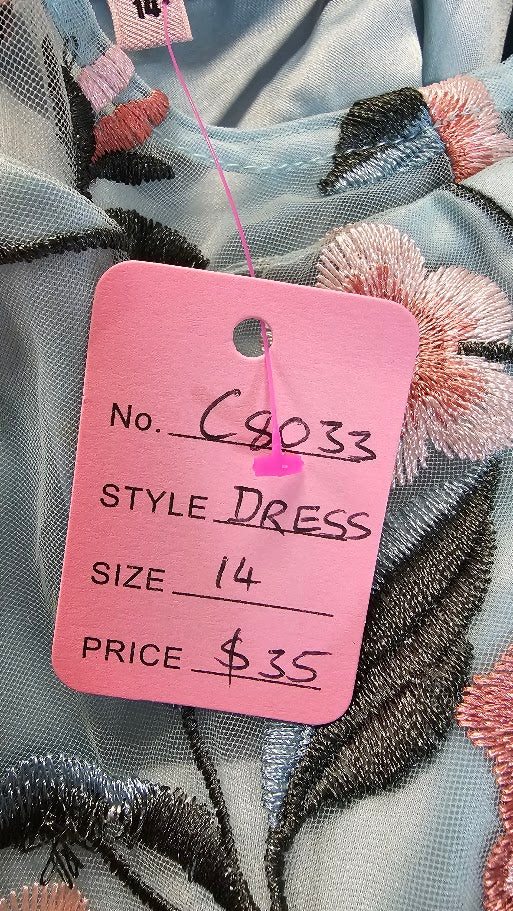 Review Blue Floral Applique Dress - 14