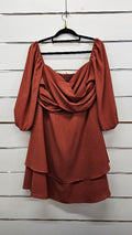 Shein Rust Puff Sleeve Dress - 16