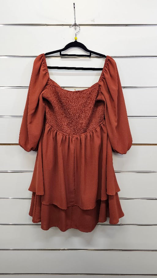 Shein Rust Puff Sleeve Dress - 16